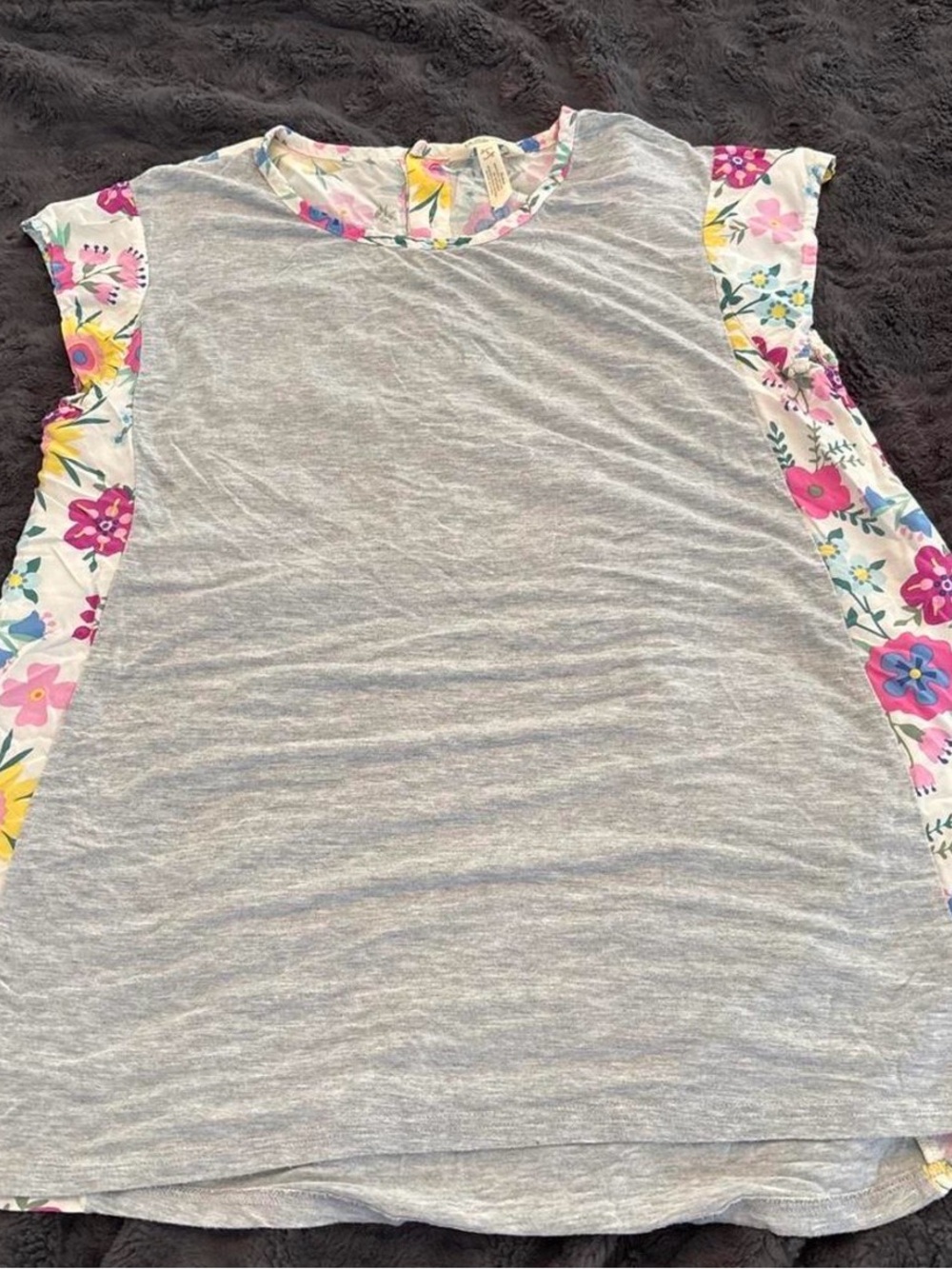 Matilda Jane Heather Gray Tee with Pink Floral Trim